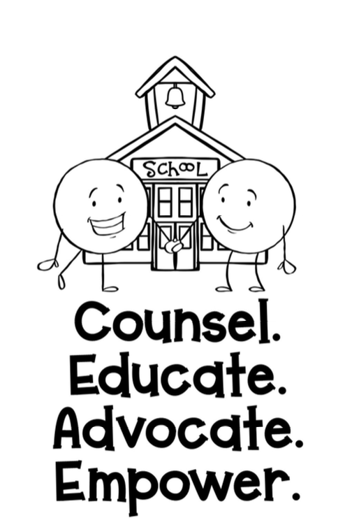 A black and white illustration of two cartoon people standing in front of a schoolDescription automatically generated